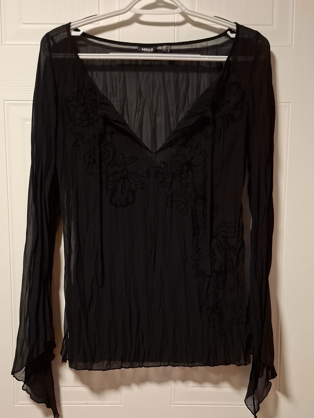 Mexx Black Sheer V-Neck Floral Burnout Blouse